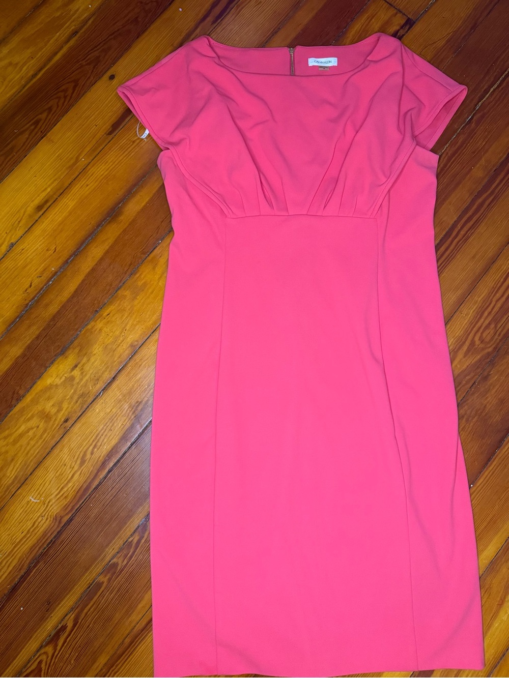 Calvin Klein Coral Pink Cap-Sleeve Midi Dress Sz 14